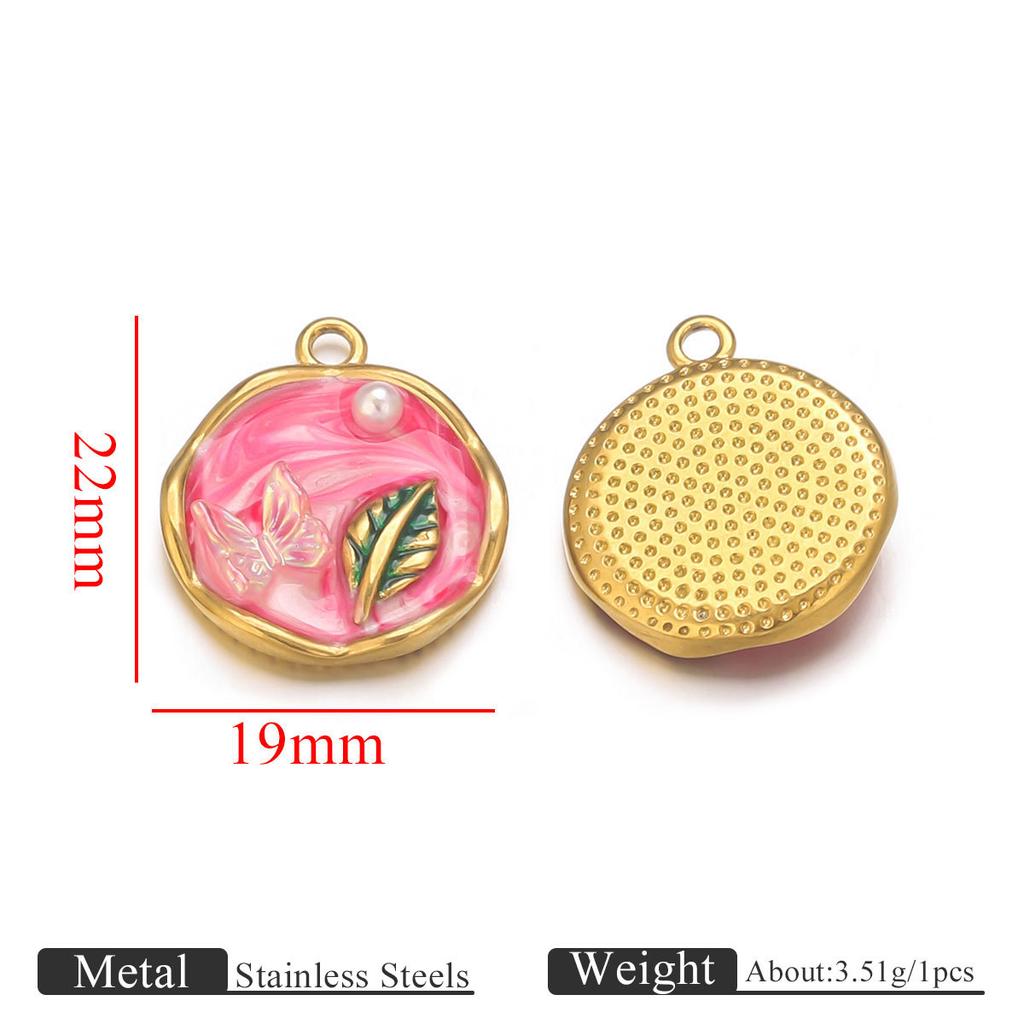 Colorful Oil Drop Flower Pendant Stainless Steel Gold Color Charm Necklace Bracelet DIY Making Jewelry Accessories Dropshipping