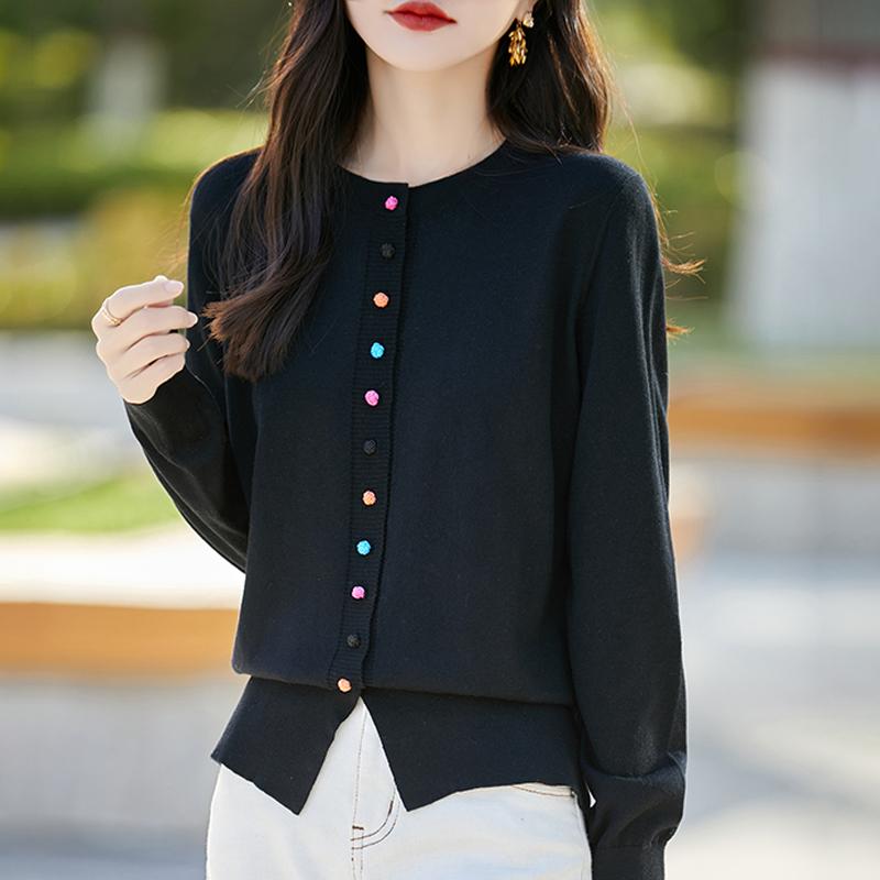 Women's cashmere cardigan Qinghe cashmere 50% wool 50% silk Women's autumn and winter cashmere cardigan soft and warm