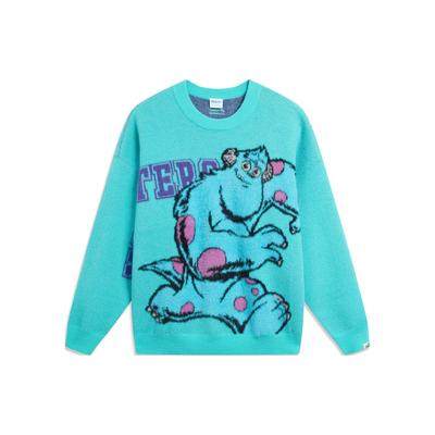 Disney Co-Branded Cartoon Print Fleece-Lined Warm Loose-Fit Pullover Knit Sweater Men Tops Ice-Porcelain-Green AMBT141-2