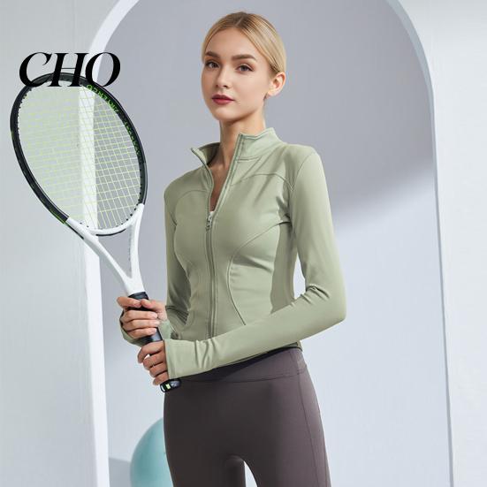 Stand-up Collar Jacket Women Long Sleeve Workout Tops Quick Dry Full Zip Crop Yoga Athletic Slim Sweat-wicking Wear Fit Shirts Sportwear with