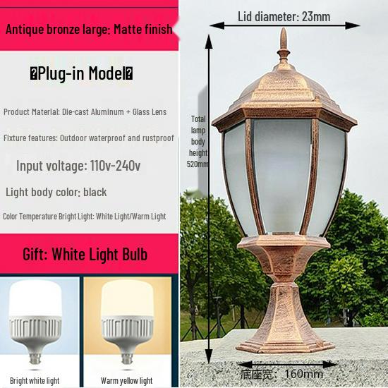 Wasserdichte Außen-Säulenleuchte im europäischen Stil für Zäune und Torpfosten