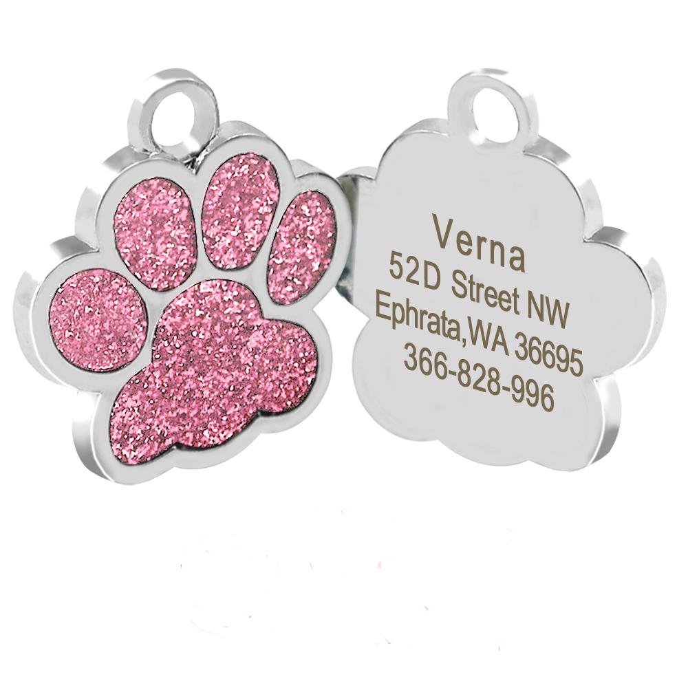 Medagliette Personalizzate per Cani Gatto Cucciolo ID Nome Collare Targhetta Ciondolo Accessori per Animali Osso/Zampa Glitter