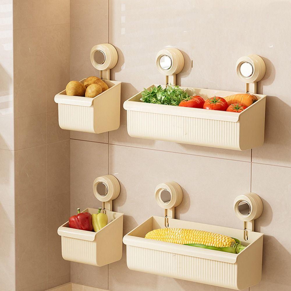 Wall Mounted Suction Cup Storage Basket Punch-free Shower Storage Organizer for Home