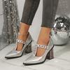 2025 Spring and Autumn New Pointed Pearl Decorative Belt Buckle Thick Heel Mary Jane Sweet Fashion High Heels Outside