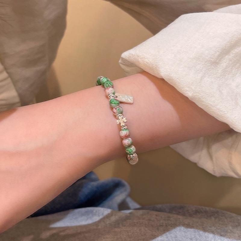 Elegant Cherry Pink Shoushan Stone Beaded Bracelet for Women