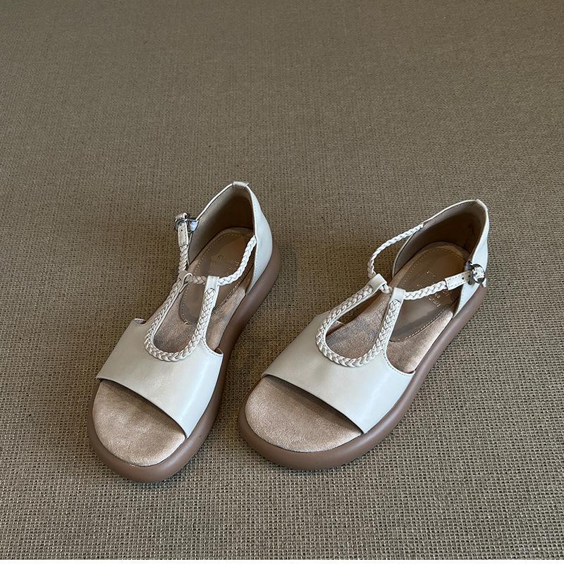 

Retro woven flat-soled sandals for women s summer new models are very easy to wear, soft soles are not tired, Xiaohongshu popular Roman sandals 40 бежевый