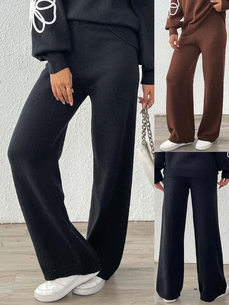 Women's autumn/winter pants, European and American women's woven wool pants, casual straight-leg wide-leg pants, mid-to-high waist long pants 5052