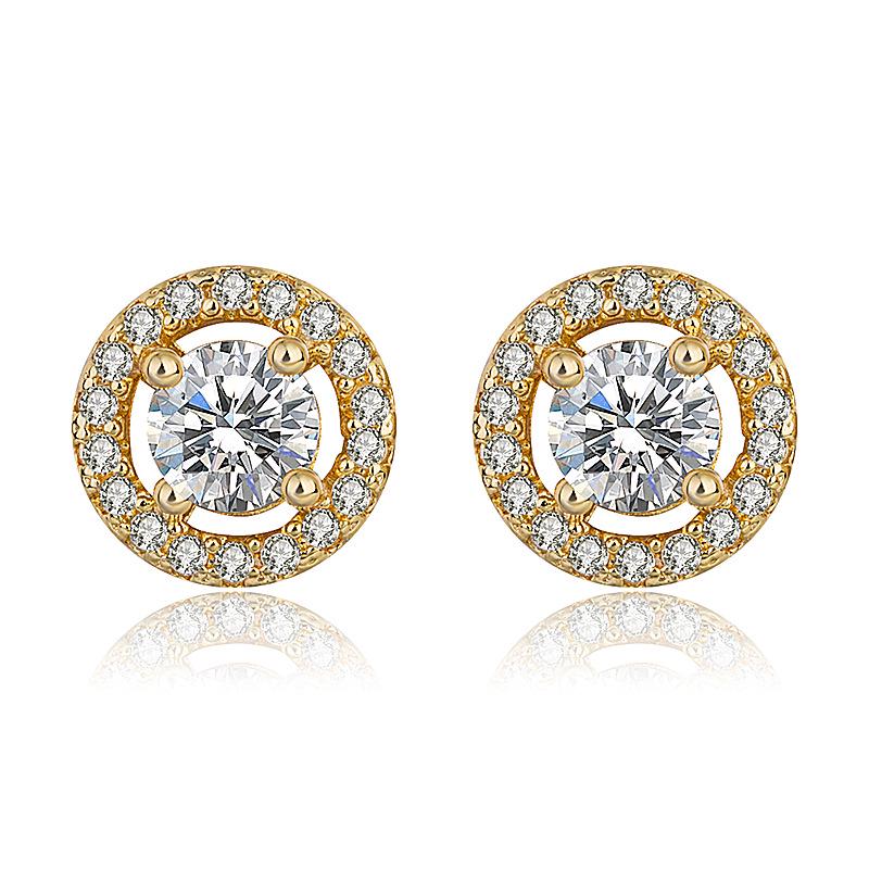 Korean Full Pave Zircon Hypoallergenic Round Stud Earrings