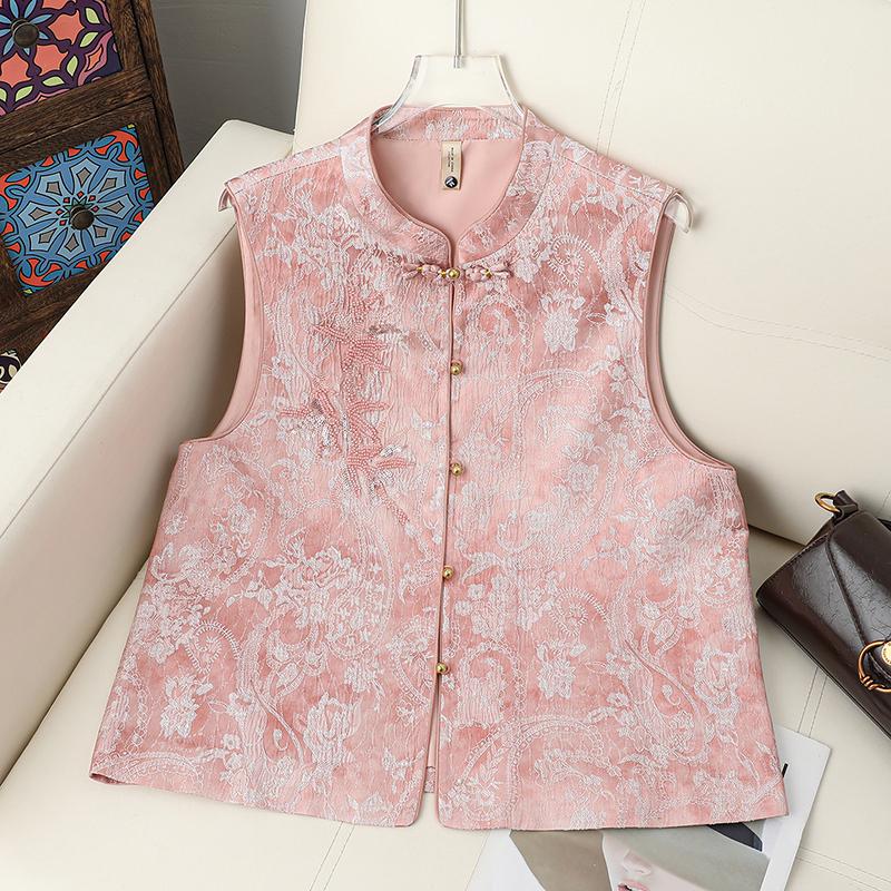 Winter Embroidered Shawl Vest - Thickened Chinese Style Sleeveless Top for Women