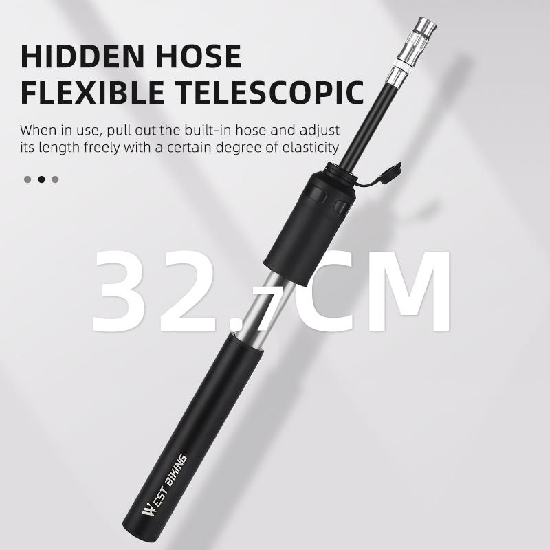 WEST BIKING Mini Portable Bicycle Pump 110PSI Hand Air Pump MTB Road Bike Tire Inflator With Extension Hose Cycling Accesories