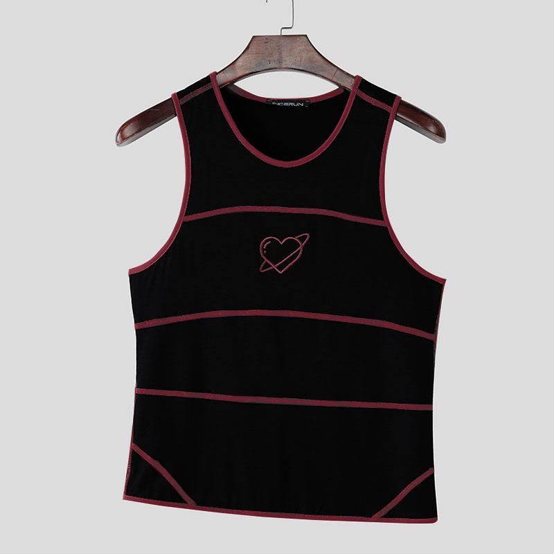 

INCERUN Summer Men Strap Sleeveless Stitching Embroidery Casual Sport Irregular Tank Tops 5XL красный