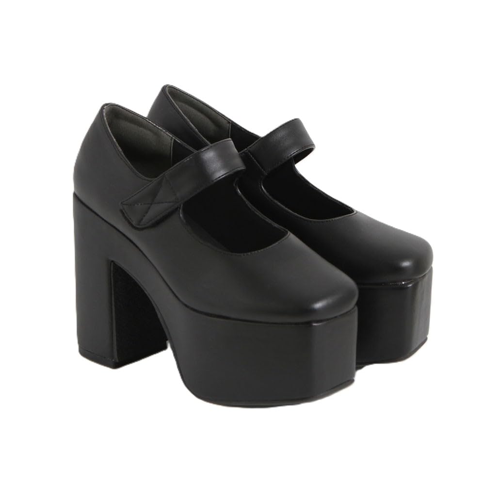 Classic platform strap pumps for women. Mass-produced, "Yumetenbo Newlyme" casual shoes in black, size 24.5cm. Product code: 5341670501.