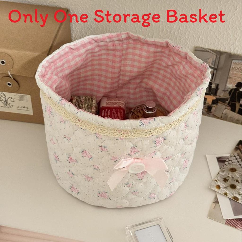 Sweetheart Lace Cylinder Storage Bin With Soft Cotton Material For Desk And Travel Use