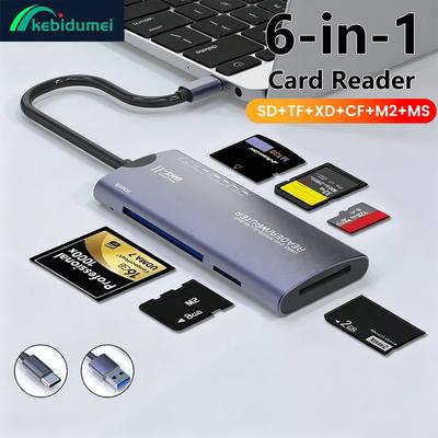 6 In 1 Card Reader SD TF XD CF M2 Memory Card Reader USB Adapter Type C High Speed Data Transfer Cardreader For Laptop