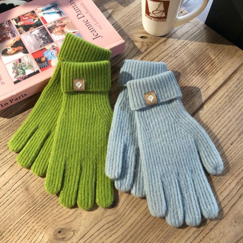 1 pair Wool Knitting Knitting Gloves Five Finger Cycling Driving Gloves Full Finger Mittens  Winter