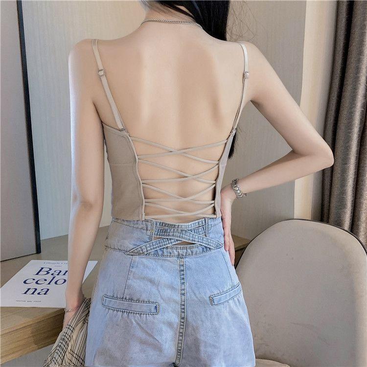 Sexy Damen BHs Rückenfrei Bandage Cross Tank Tops Streetwear Einfarbig Schwarz Weiß Innenunterwäsche Für Mädchen Y2K Tops Mode Damen Dessous Crop Tops