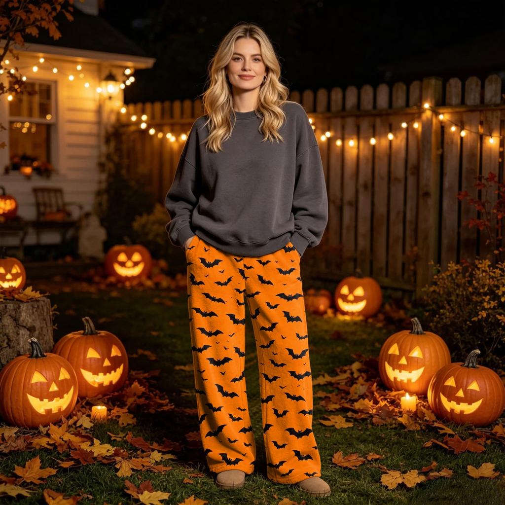 Women's Flannel Pajama Pants with Halloween Print for Cozy Holiday Loungewear