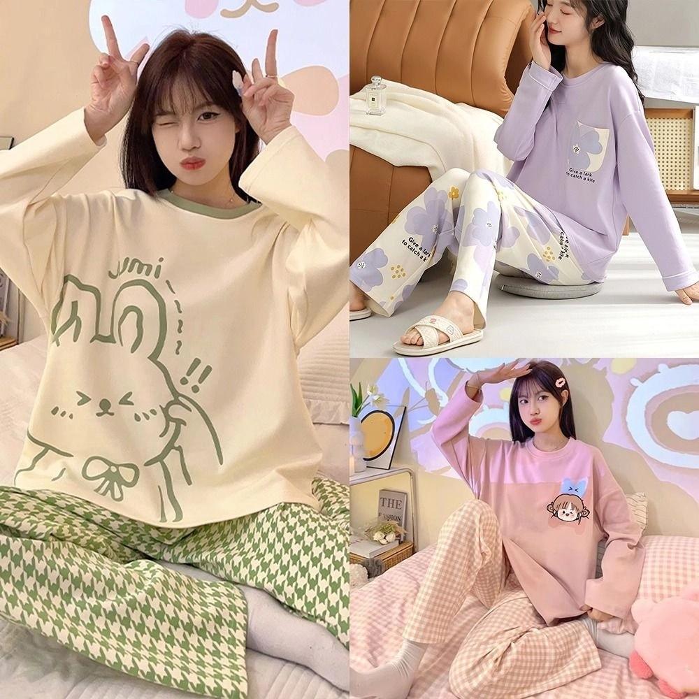 Long-Sleeved Maternity Pajamas Large Size Pajama Suit Sweet Homewear Suit Maternity Use