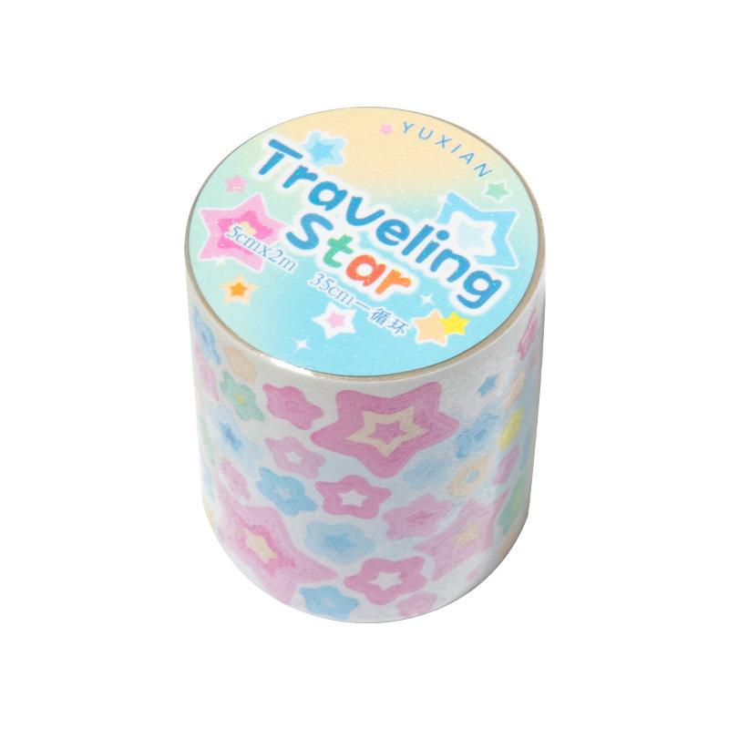 Cute Starlight Journey Series Decoration Adhesive Tape Handbook DIY Scrapbooking Journal Collage Material Die-cut Tape Stickers
