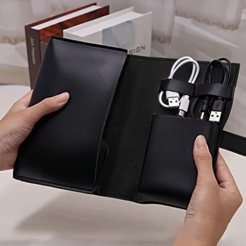 PU Leather Cable Organizer Pouch Durable Data Cable Storage Bag School Accessories