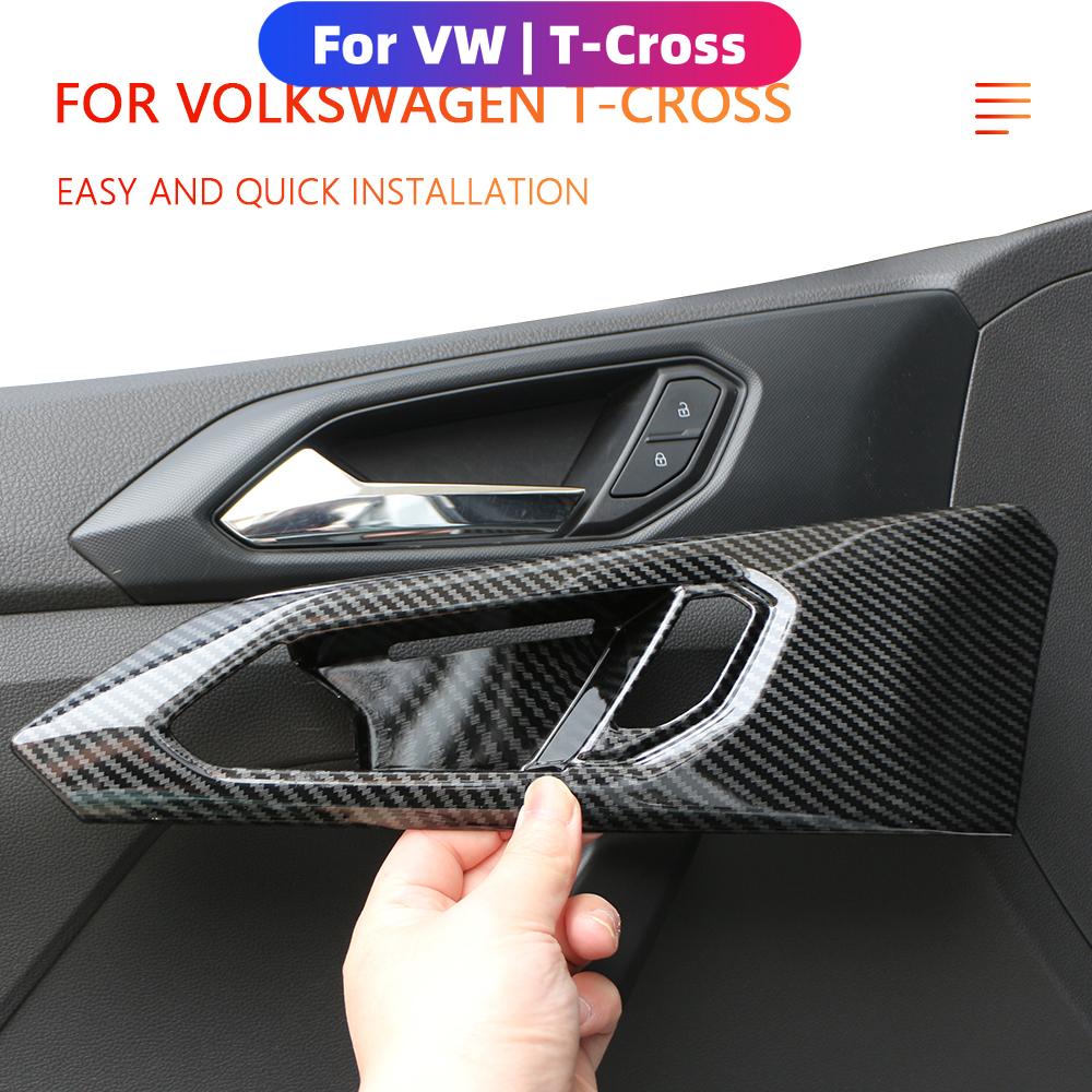 LHD Inner Door Handle Cover Sticker for VW Tcross T-cross 2018-2026 Carbon Fiber Door Panel Stickers Trim 4PCS Accessories