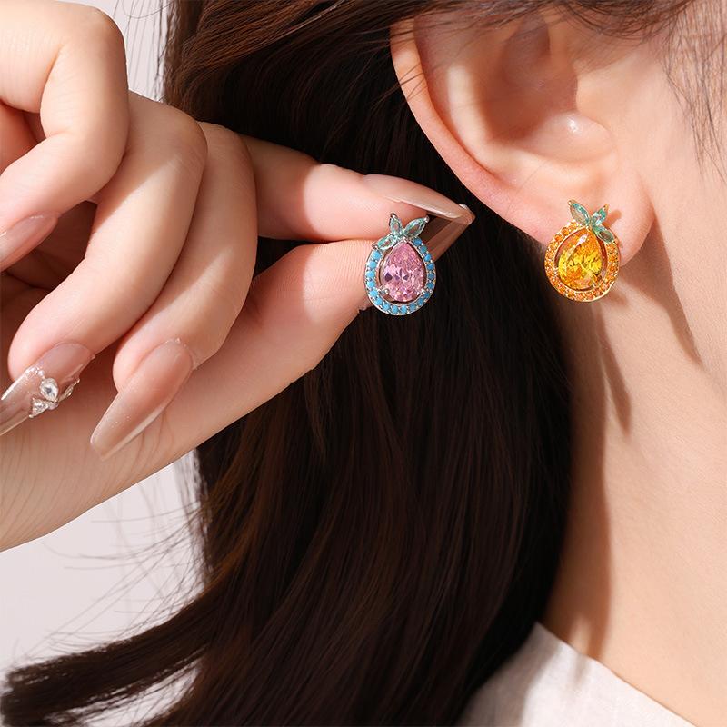 Women's Light Luxury Design Elegant Zircon Geometric Fruit Earrings Fashionable And Versatile Niche Design Earrings