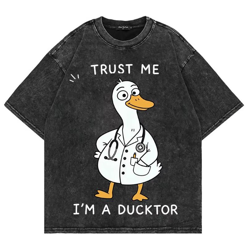 100% Cotton Vintage Washed Trust Me I'm A Ducktor T Shirt Fashion Men/Women Idea Duck Funny Retro Loose Wash Tees Shirts
