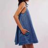 Trendy Women's Sleeveless A-line Dress Denim Skirt Loose Fit Slimming Round Neck Tank Dress, Casual Vintage Summer Dress for Daily Wear & Vacations
