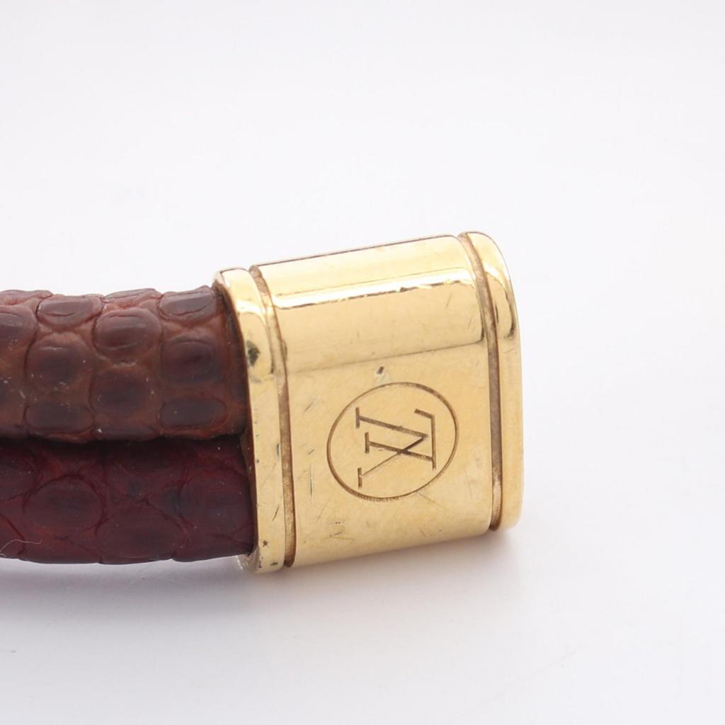 Used LOUIS VUITTON Brasserie Keep It Twice Bracelet M6672E Gold Plated Lizard skin Brown Bordeaux Gold Bordeaux Used