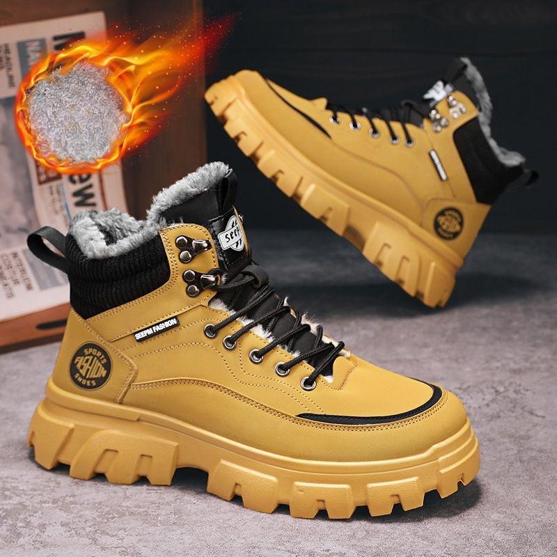 Pánské boty Plyšové Zimní Nové S tlustou podrážkou Šněrovací Pracovní obuv Trendy Odolné proti chladu Teplé Bavlněné Krátké boty