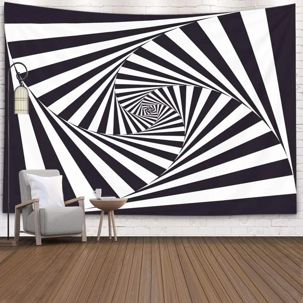 Hypnotic Spiral Tapestry  Black  White Optical Illusion Design  Unique Wall Art for Bedroom  Modern Decor Lover Gift