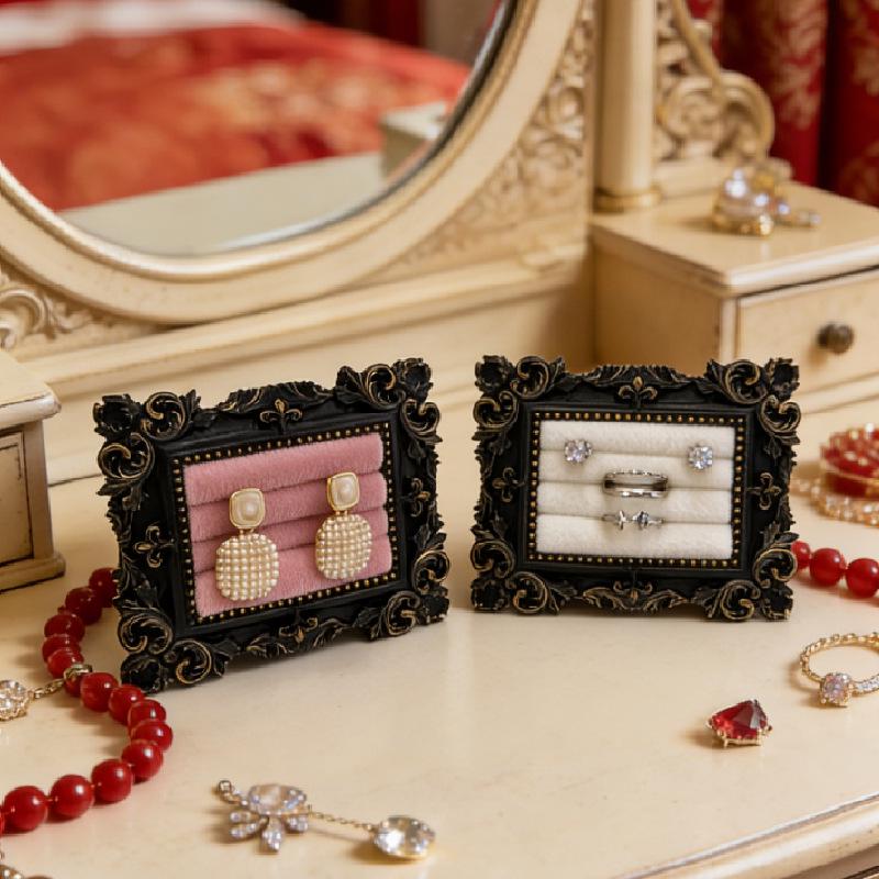 Victorian Style Black & Gold Frame Earrings, Ring, and Jewelry Holder Display