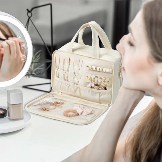 Portable Cosmetic Bag Large Capacity Jewelry Organizer Multi Compartments Classification Storage Travel Trip Home Office School Travel Toilet