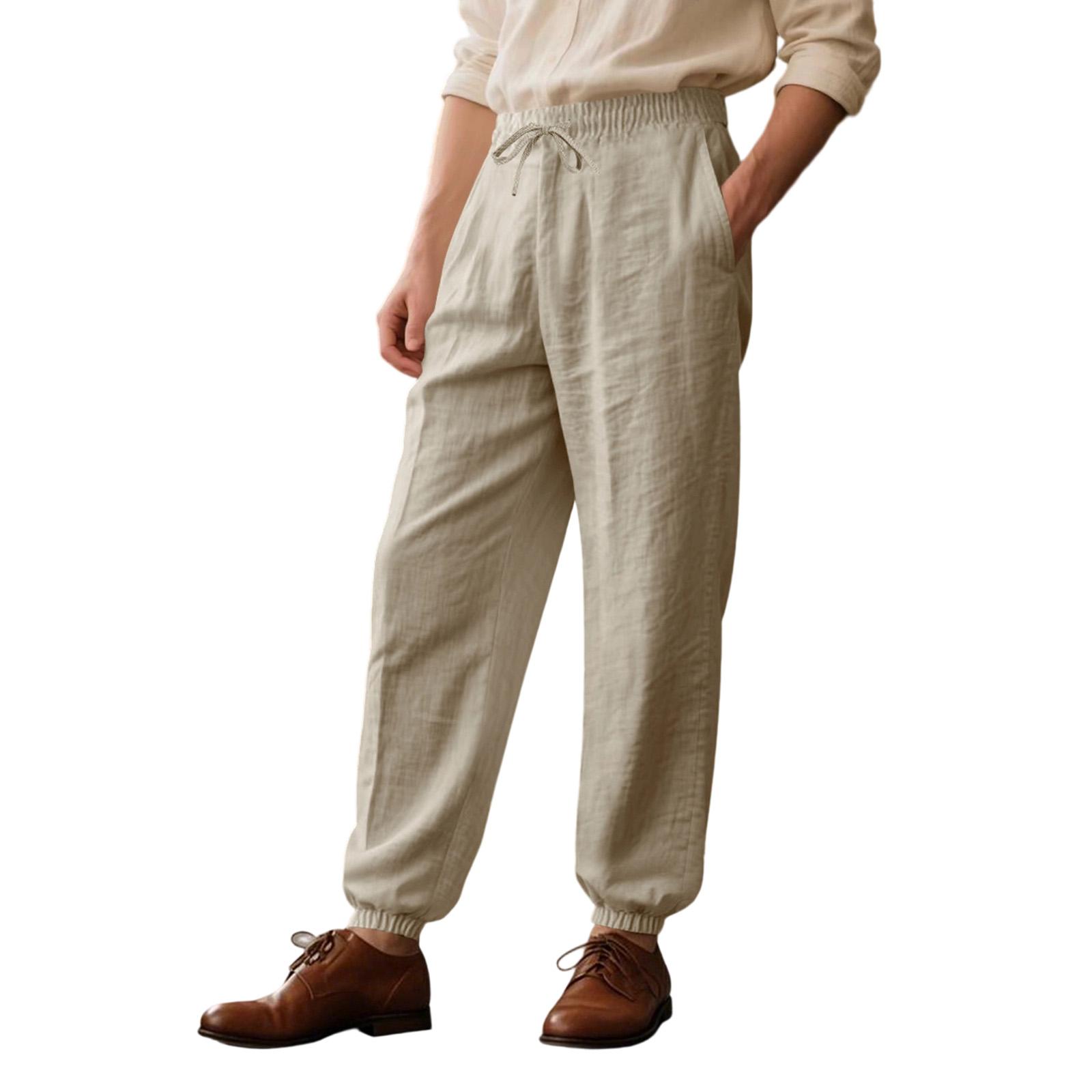 

Men s Leisure Double Pockets Tie The Feet Trousers L хаки