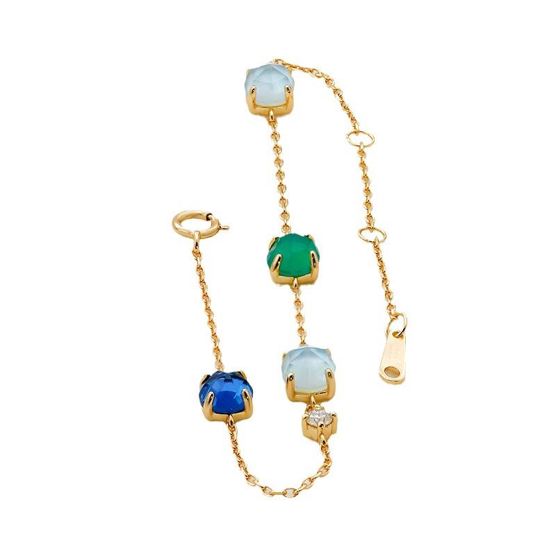Dunlay Jewelry French Retro Niche Style S925 Silver Plated with 14k Gold Chrysoprase + White Shell Bracelet