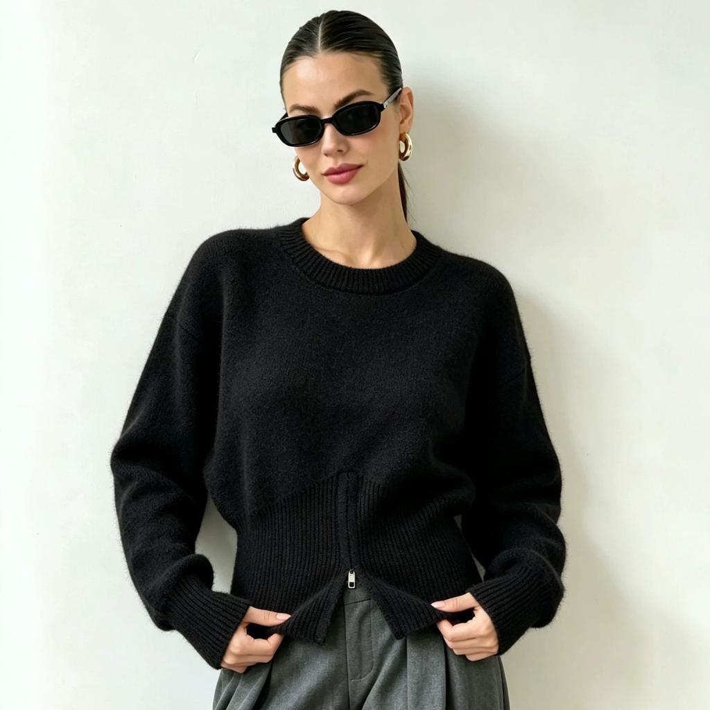 Cropped Sweaters for Women Fall Casual Knit Jumper Tops Long Sleeve Knitted Pullover Tops Women's Soft Cozy Slim Fit Crew Neck Short Sweater Outfits