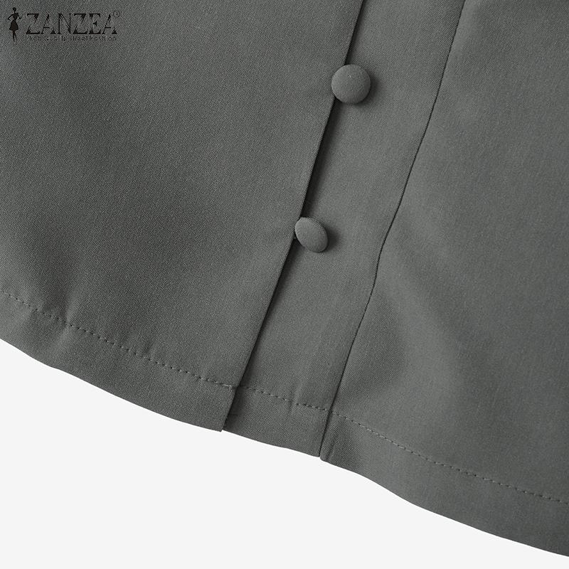 ZANZEA Kvinner Casual Rund Hals Sommer Kort Ermet Slim Bluse