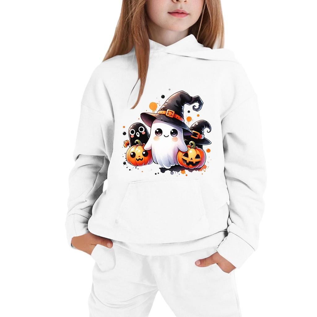 Kids' Hooded Sweatshirt with Halloween Print for Boys and Girls