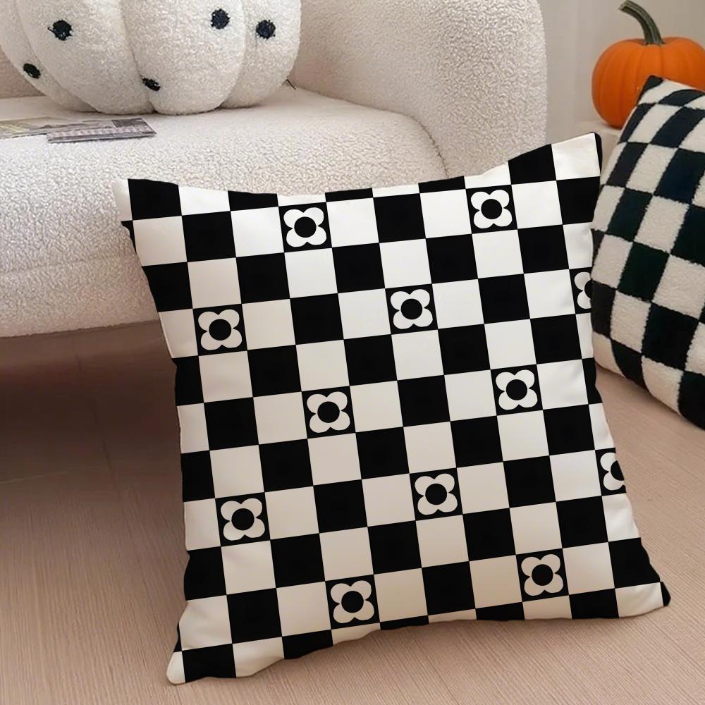 Blackandwhite Pattern Cushion Cover Throw Pillow Cover Hidden Button Durable Polyester Chair Cushion