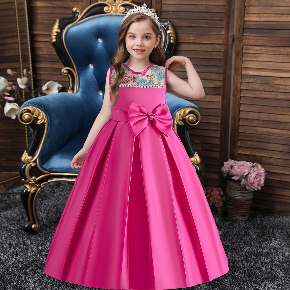Robes longues pour enfants de taille moyenne et grande, robes pour petites filles, robe sans manches en tissu forgé, robe de princesse, robe de soirée pour spectacle de piano