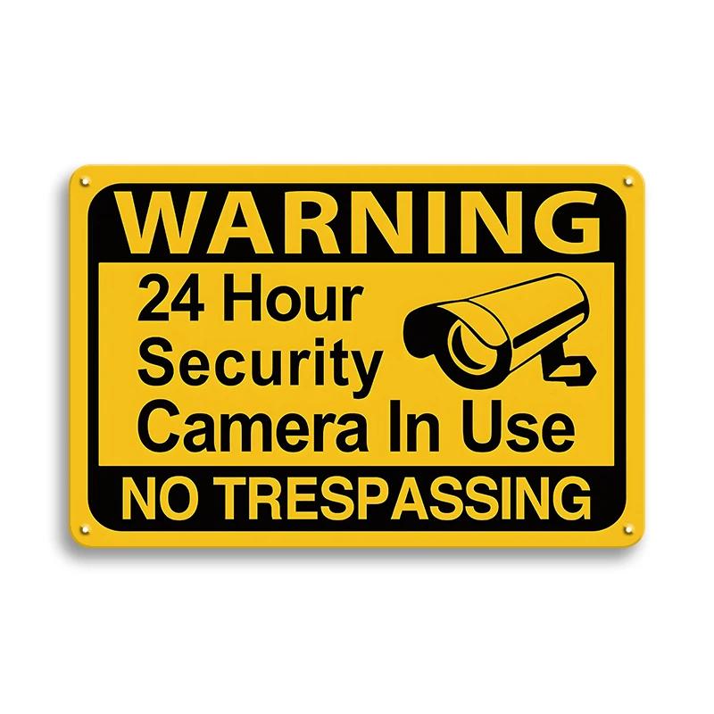 Vintage Tin Sign Retro Warning Metal Sign Video Surveillance Signs No Trespassing Sign Poster For Garage Home Man Cave Wall Deco