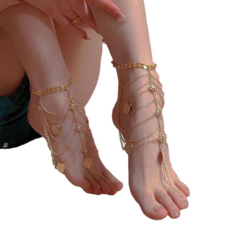 Exotic Tassel Multi-layer Anklet Pure Desire Instep Os Retro Court Style Pendant Sexy Foot Control