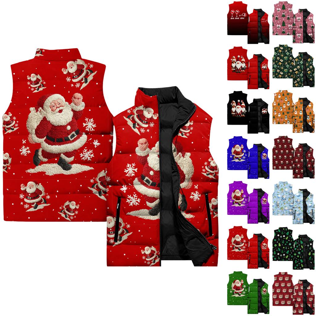 Ladies' Casual And Fashionable Sleeveless Vest Christmas Printed Cotton Jacket