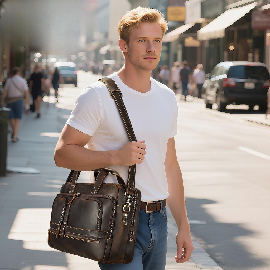 Großraum-Aktentasche, Hochwertige Business-Handtasche, Herren-Business-Reise- und Pendler-Umhängetasche