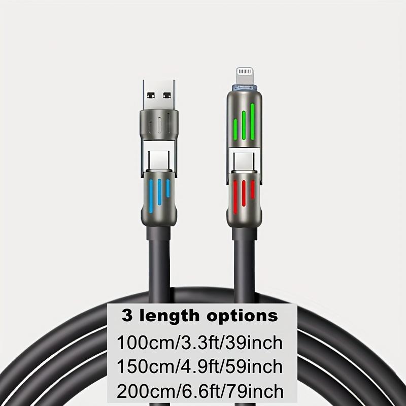 2pcs 4-in-1 100W Max Fast Charging Cable, Multi-Port Charging with Ccolor Light, for IPhone 14/13/12/11Pro Max/XS/XR/8/7/6/iPad, For, Xiaomi, Oppo