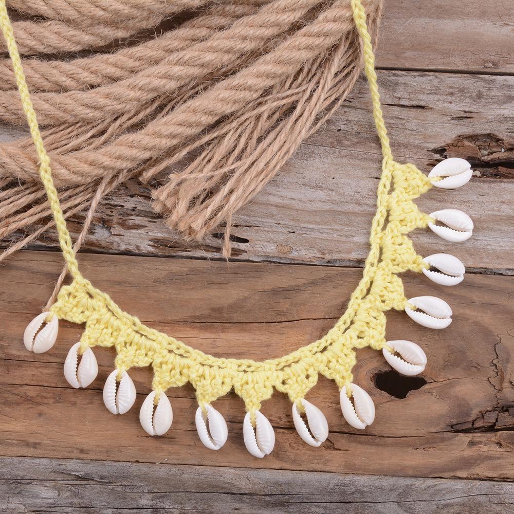 Simplicity Rope Shell Hand Woven Seashell Beach Necklaces Bohemian Style Handmade Rope Choker жёлтый