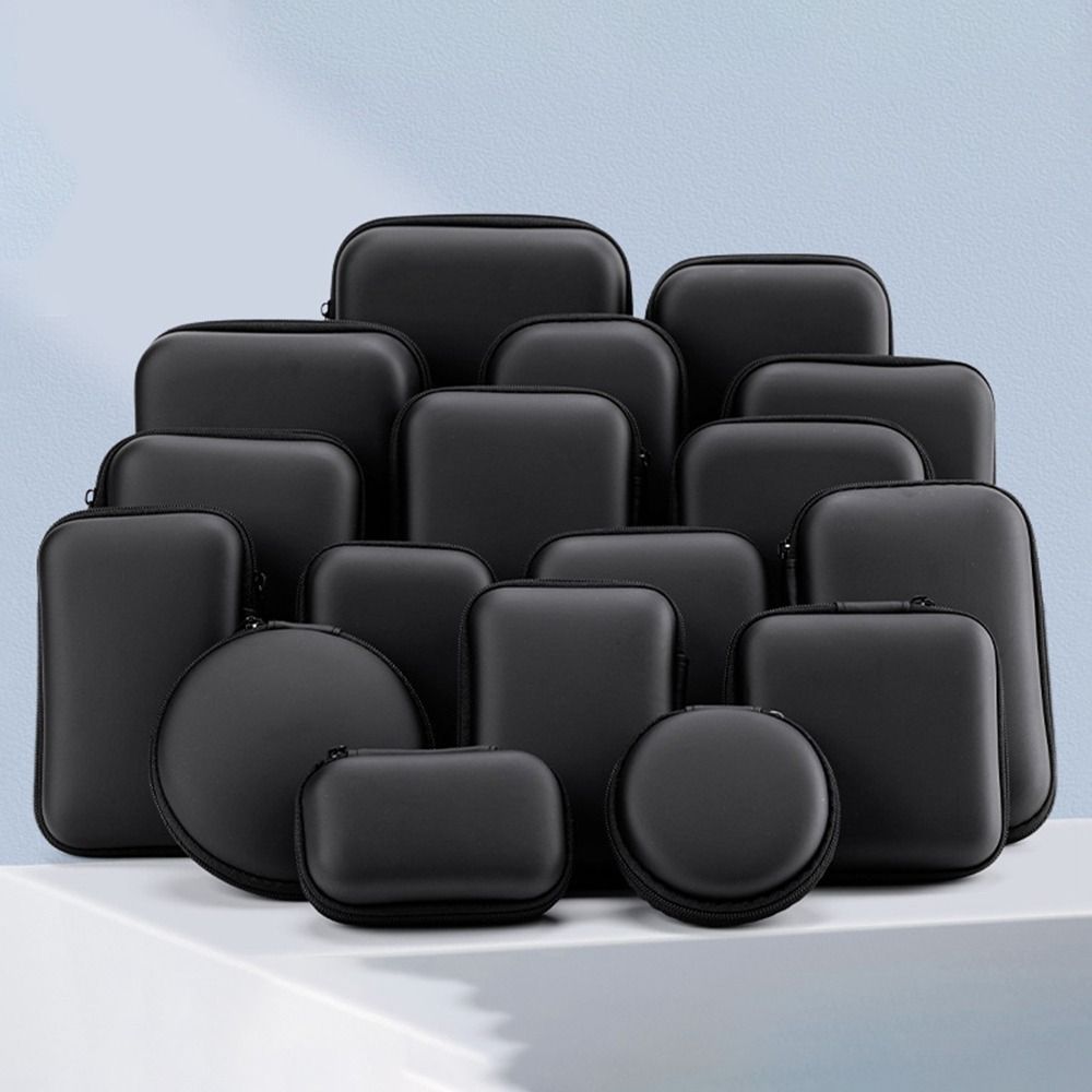 Durable Mini EVA Storage Box Black Portable Pouch Carrying Bag Zipper Earphone Case for Earphone