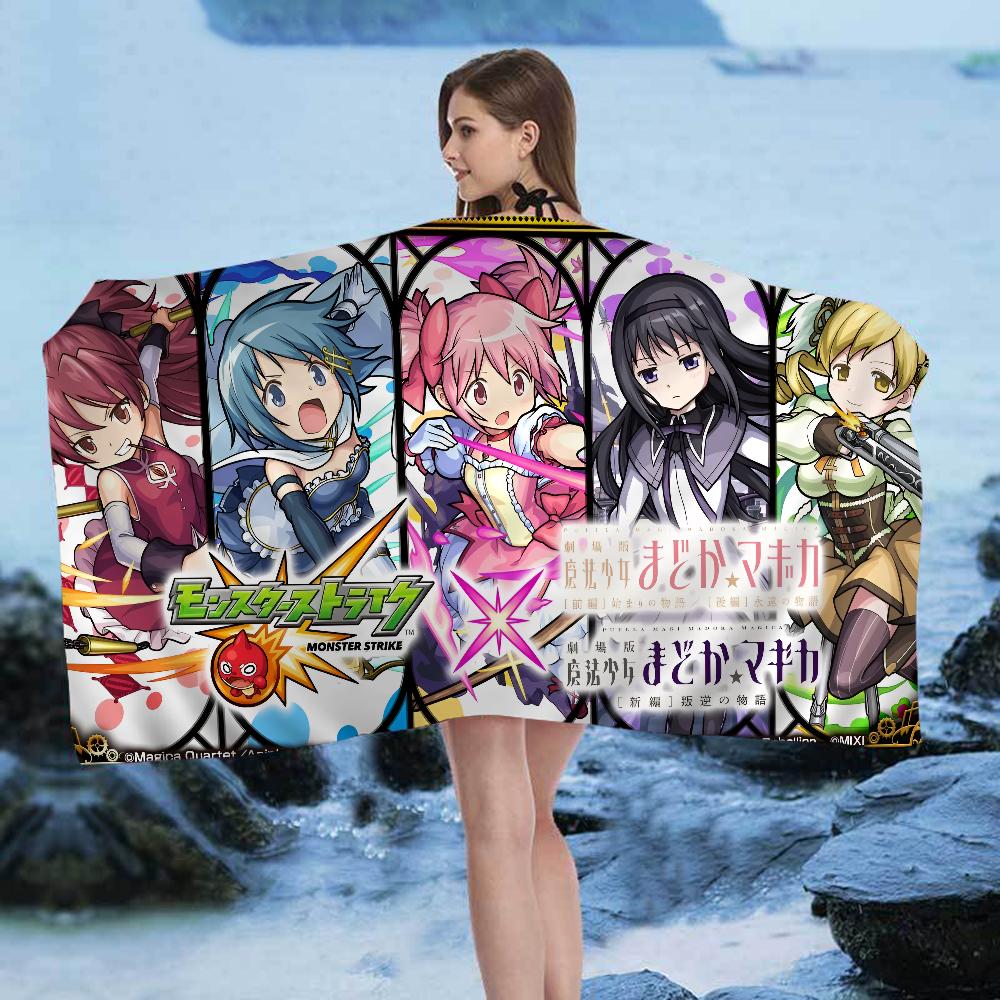 Anime Puella Magi Madoka Magica Beach Towel Cartoon Cute Summer Kids Large Bath Pool Beach Towel Microfiber Absorbent