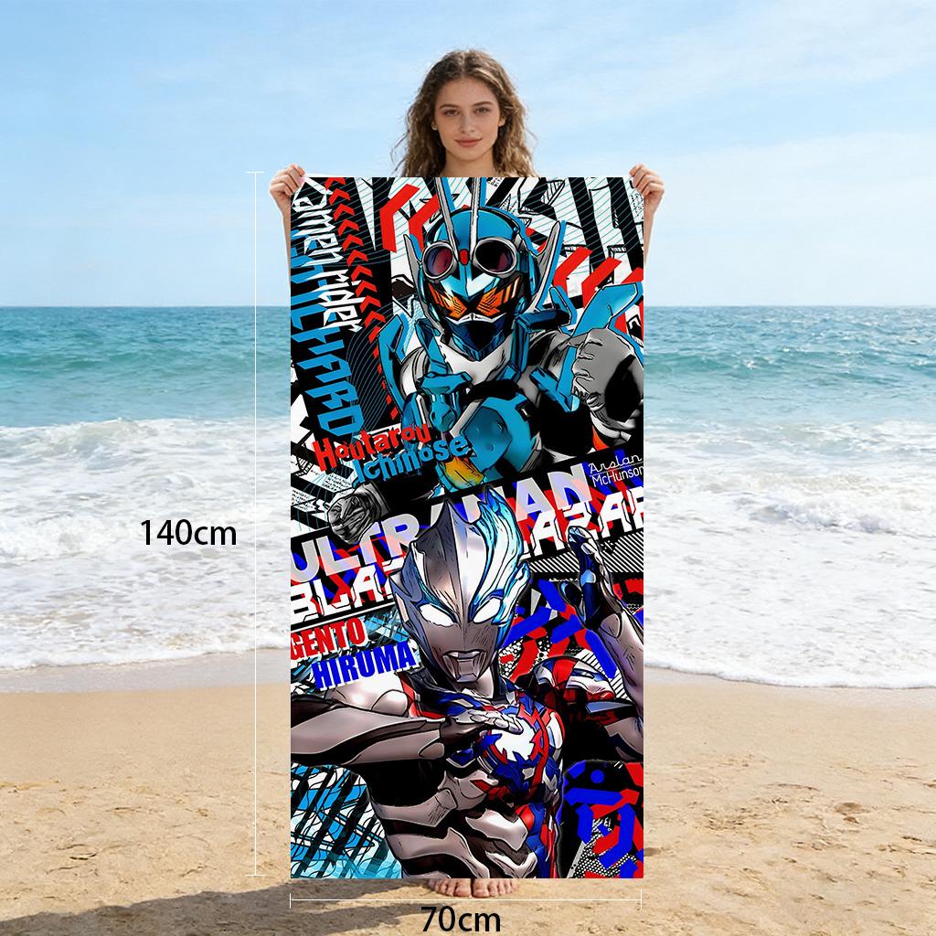 Kamen Rider & Ultraman Cartoon Beach Towel Anime Superhero Microfiber Bath Towel For Boys Kids