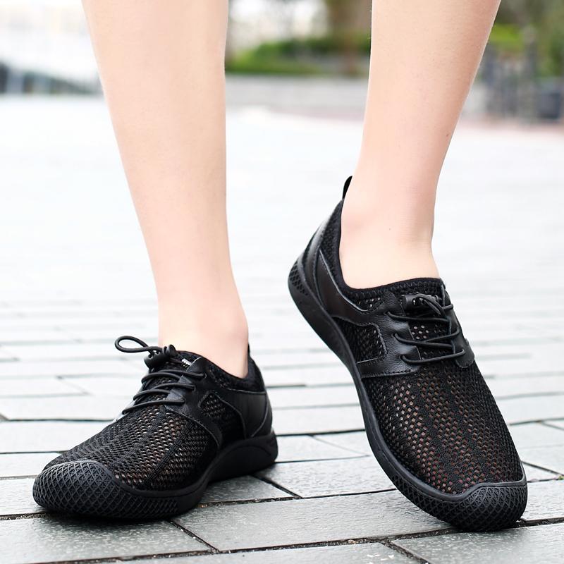 Летняя мода мужские черные кроссовки сетчатые повседневные туфли на шнуровке дышащие — фото 6